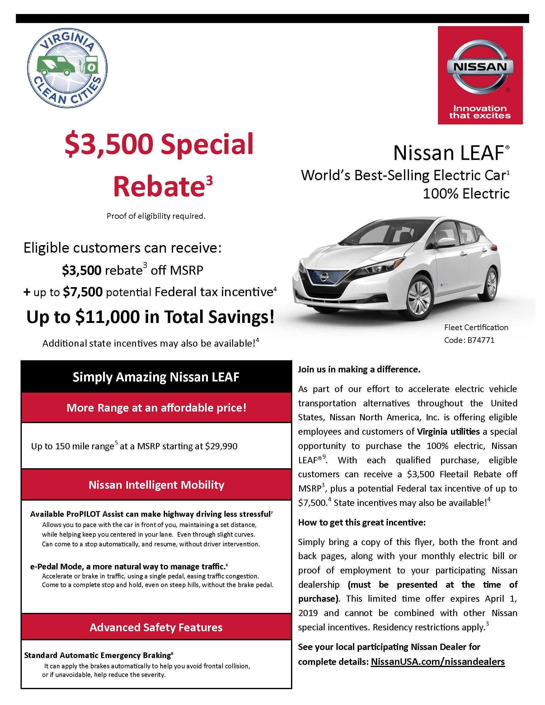 Nissan Increases The Rebate On The 2019 LEAF To 3 500 Virginia Clean 